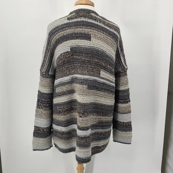 J Jill Open Front Cardigan Sweater Stripe Front Pin Close Stretchy Grey Womens L - Picture 6 of 9